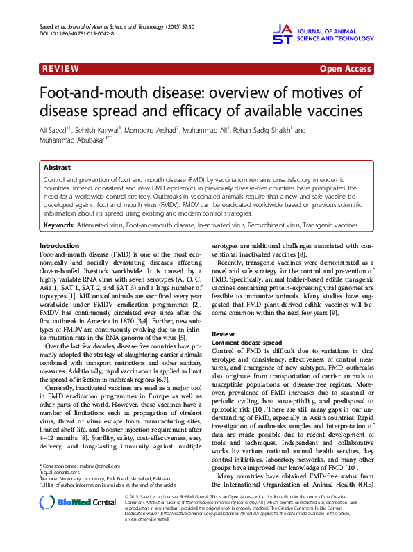 (PDF) Foot-and-mouth disease: overview of motives of disease spread and ...