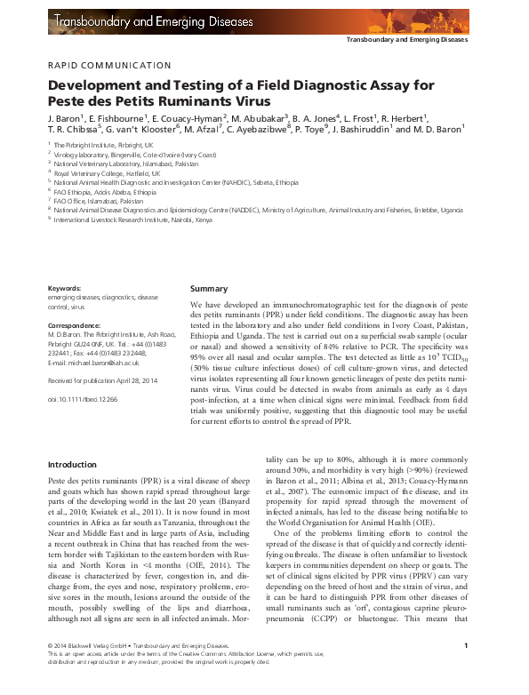 (PDF) Development and Testing of a Field Diagnostic Assay for Peste des ...