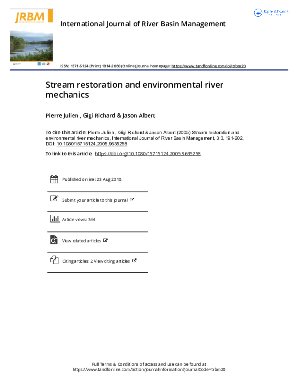 (PDF) Stream restoration and environmental river mechanics