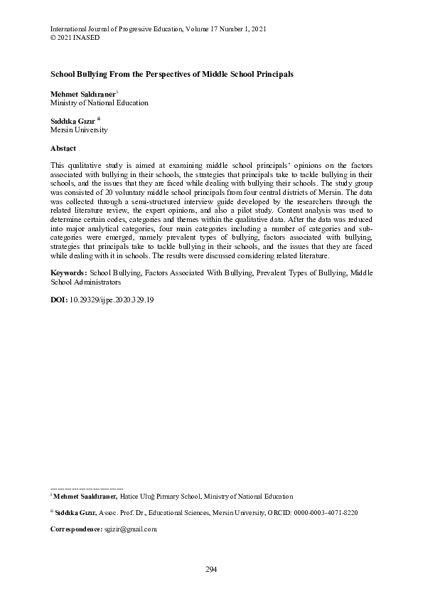 (PDF) School Bullying From the Perspectives of Middle School Principals
