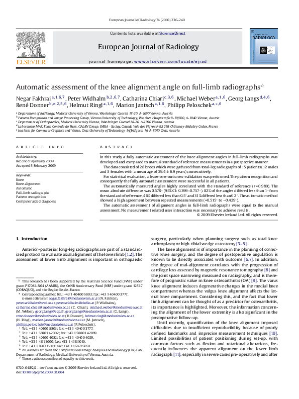 (PDF) Automatic assessment of the knee alignment angle on full-limb ...