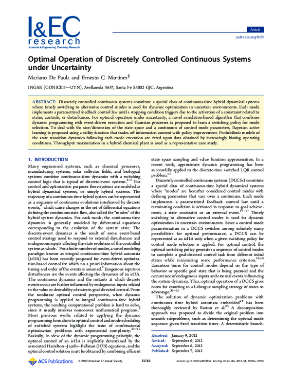 (PDF) Optimal Operation of Discretely Controlled Continuous Systems ...