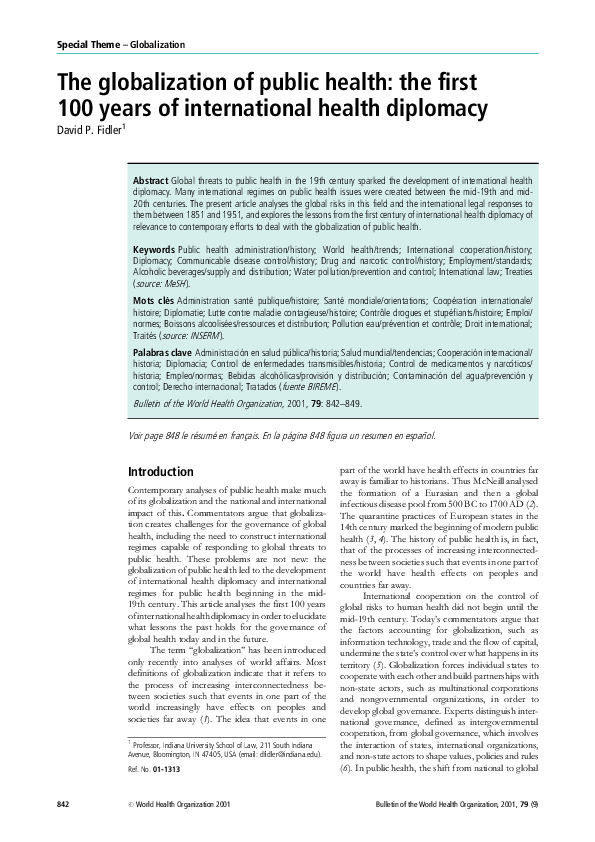 (PDF) The globalization of public health: the first 100 years of ...