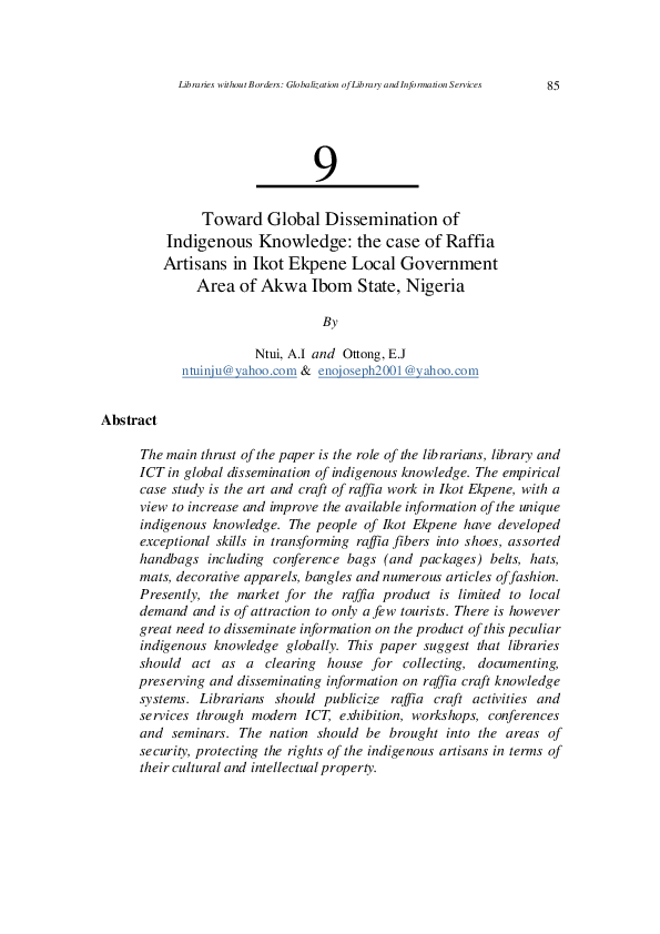 (PDF) Toward Global Dissemination of Indigenous Knowledge: The Case of ...