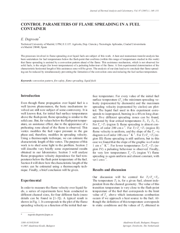 (PDF) Control parameters of flame spreading in a fuel container