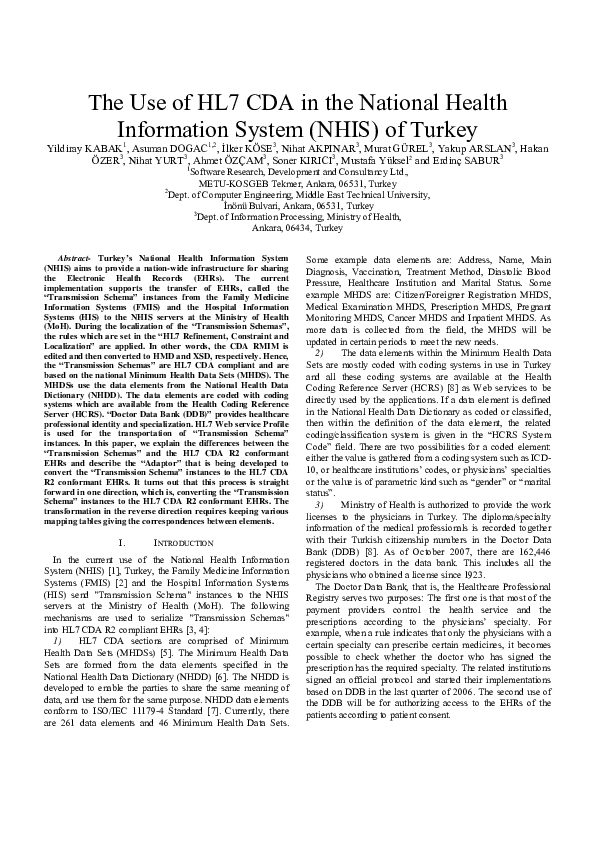(PDF) The use of HL7 CDA in the national health information system ...