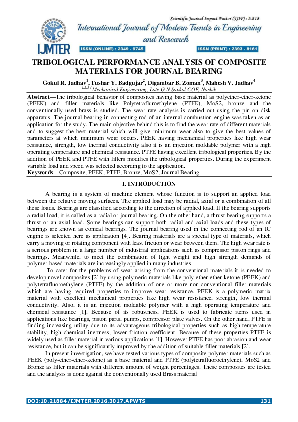 (PDF) Tribological Performance Analysis of Composite Materials for ...