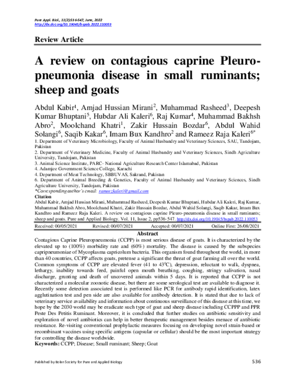 (PDF) A review on contagious caprine Pleuro-pneumonia disease in small ...