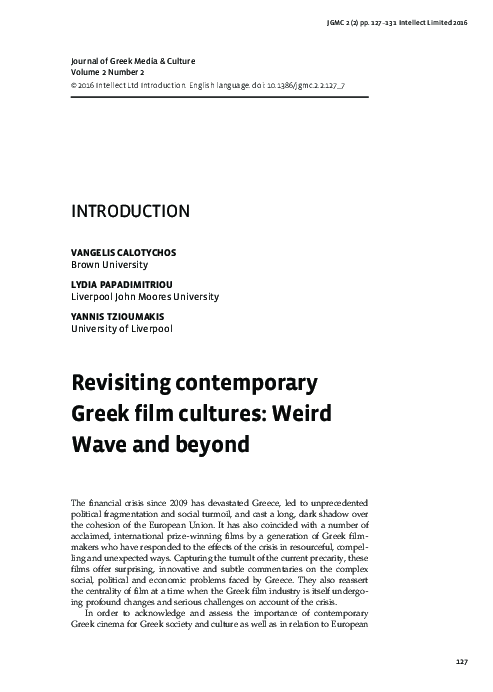 (PDF) Revisiting contemporary Greek film cultures: Weird Wave and beyond