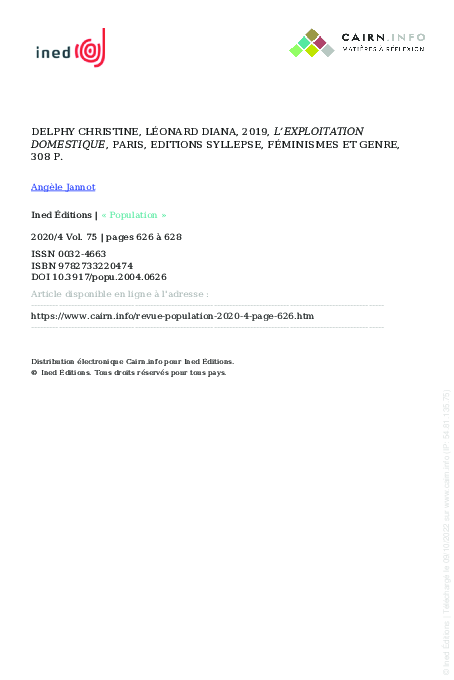 (PDF) DELPHY Christine, LÉONARD Diana, 2019, L’exploitation domestique ...