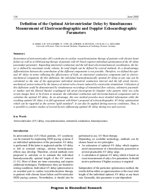 (PDF) Definition of the Optimal Atrioventricular Delay by Simultaneous ...
