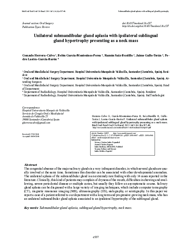 (PDF) Unilateral submandibular gland aplasia with ipsilateral ...