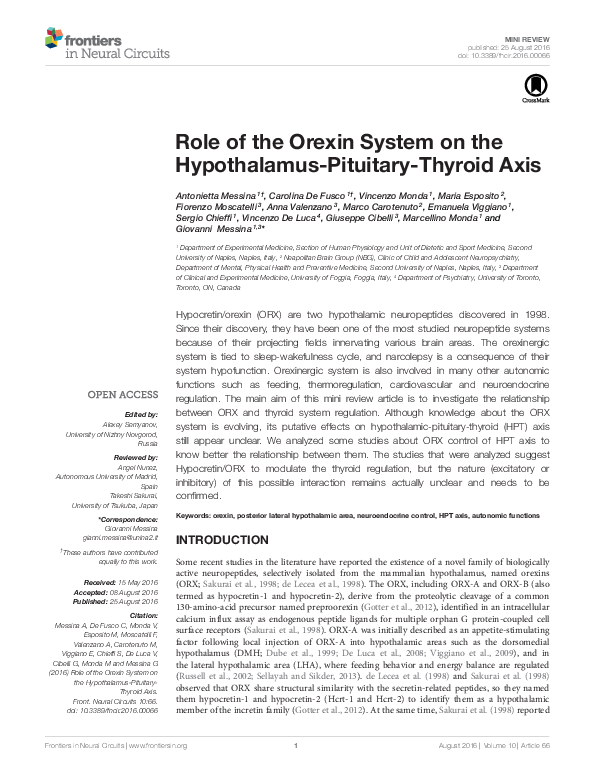(PDF) Role of the Orexin System on the Hypothalamus-Pituitary-Thyroid Axis