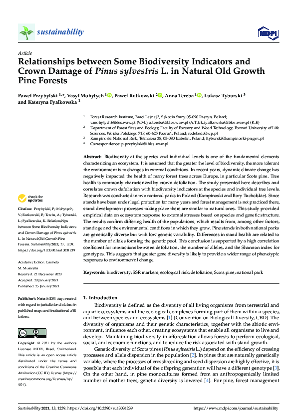 (PDF) Relationships between Some Biodiversity Indicators and Crown ...