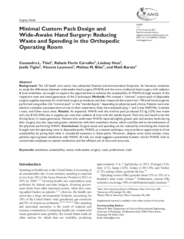 (PDF) Minimal Custom Pack Design and Wide-Awake Hand Surgery: Reducing ...