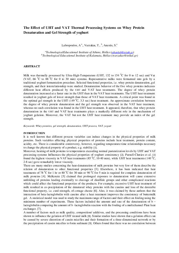(PDF) The Effect of UHT and VAT Thermal Processing Systems on Whey