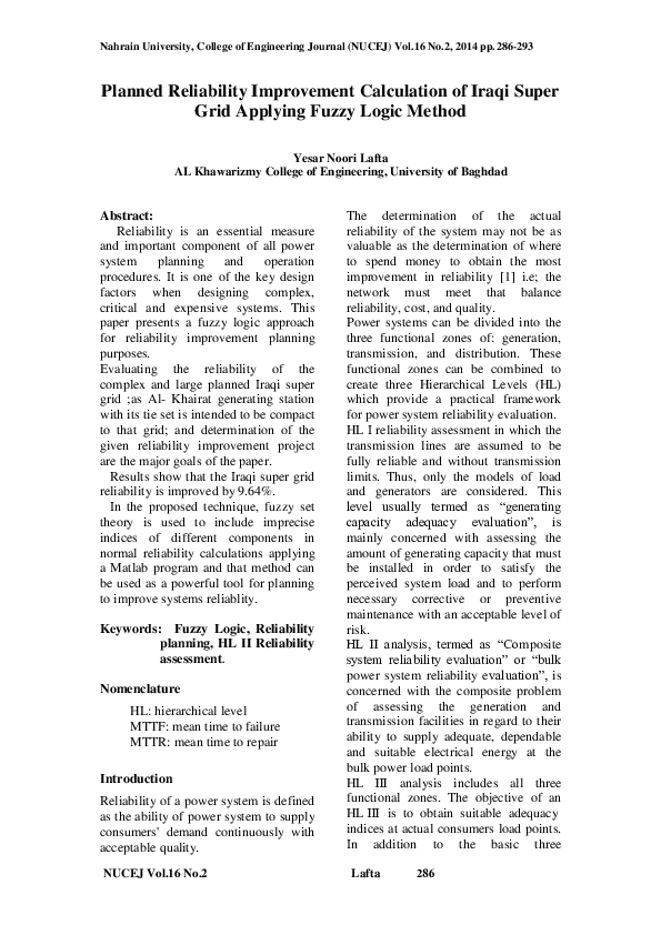 (PDF) Planned Reliability Improvement Calculation of Iraqi Super Grid ...