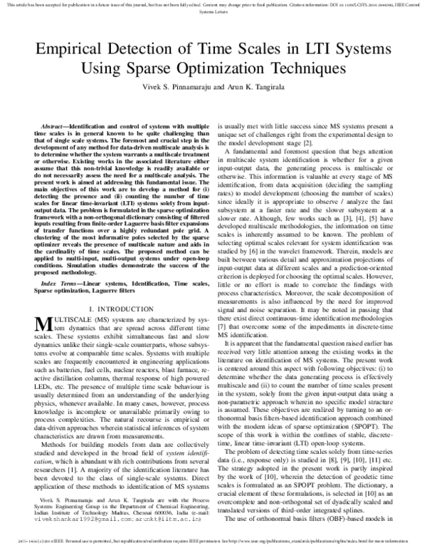 (PDF) Empirical Detection of Time Scales in LTI Systems using Sparse ...