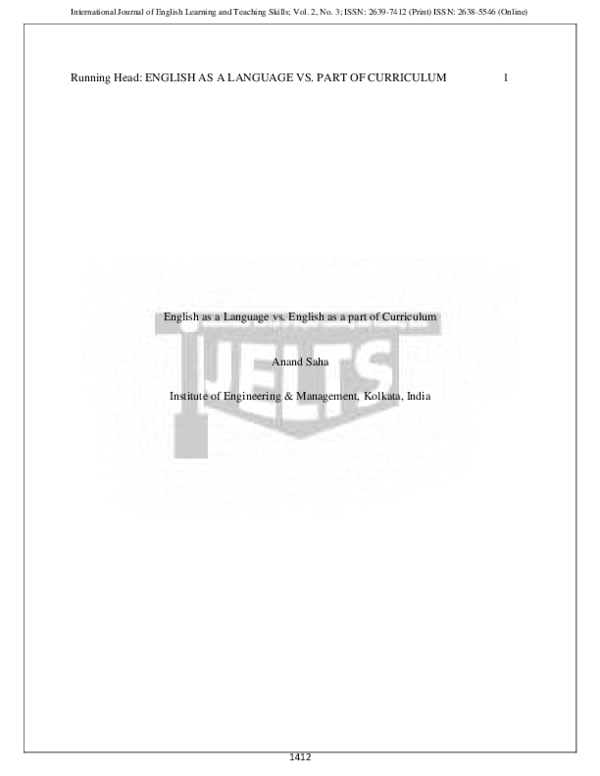 (PDF) English as a Language vs. English as a part of Curriculum