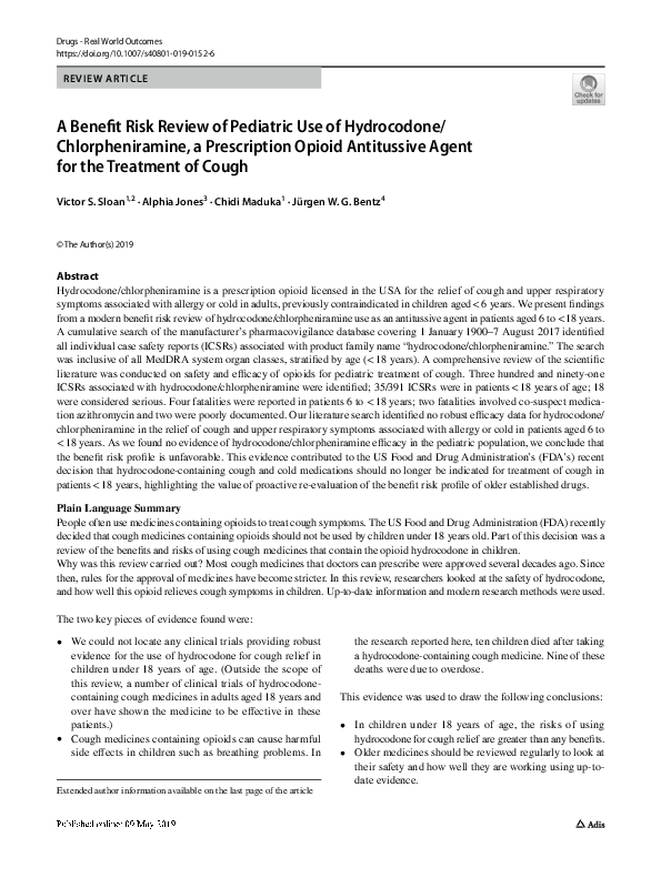 (PDF) A Benefit Risk Review of Pediatric Use of Hydrocodone ...