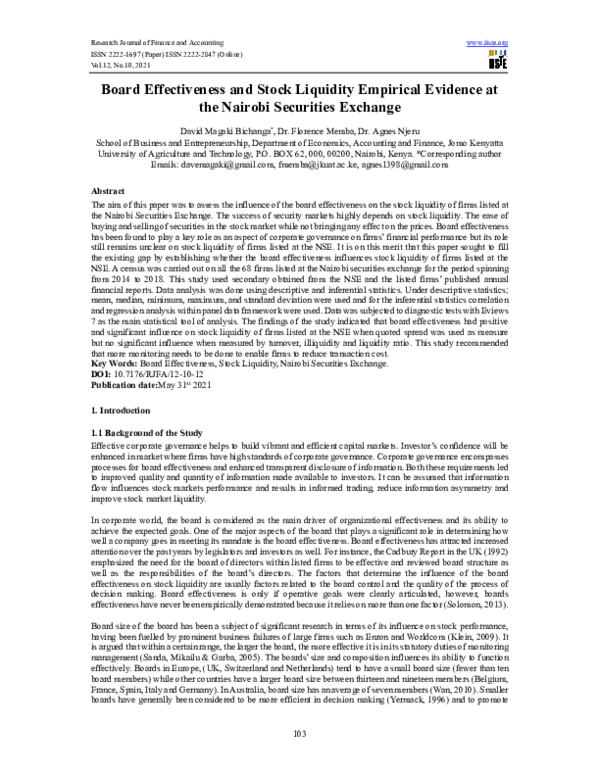 (PDF) Board Effectiveness and Stock Liquidity Empirical Evidence at the ...