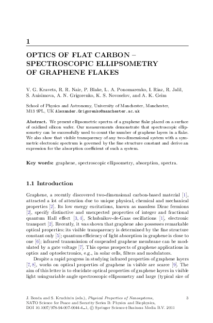 (PDF) Optics of Flat Carbon - Spectroscopic Ellipsometry of Graphene Flakes