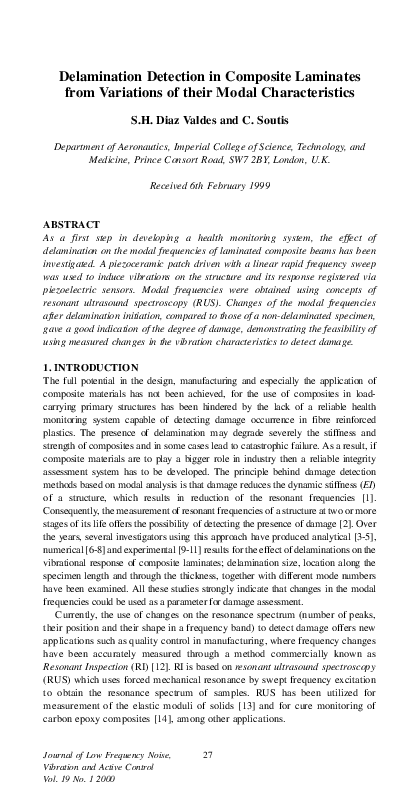 (PDF) Delamination detection in composite laminates using low frequency ...