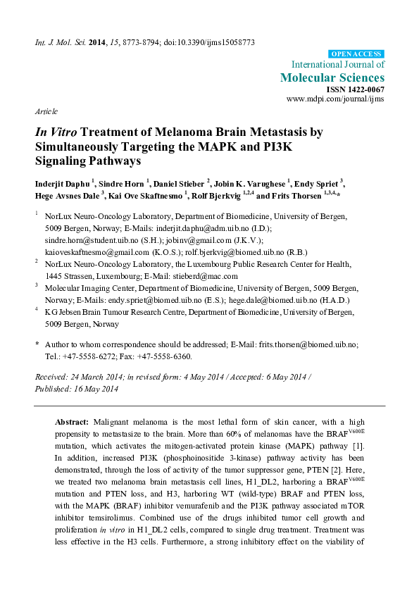 (PDF) In Vitro Treatment of Melanoma Brain Metastasis by Simultaneously ...