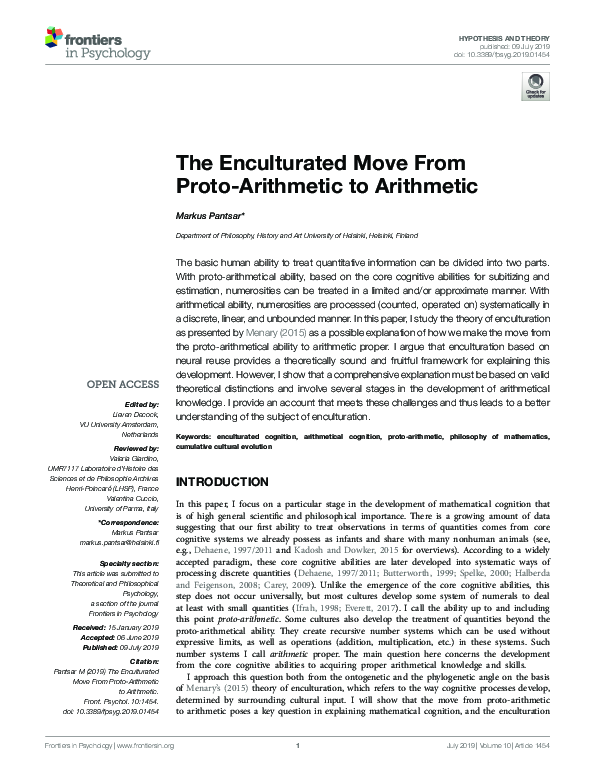 (PDF) The Enculturated Move From Proto-Arithmetic to Arithmetic