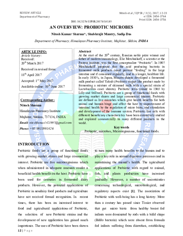 (PDF) An Overview: Probiotic Microbes