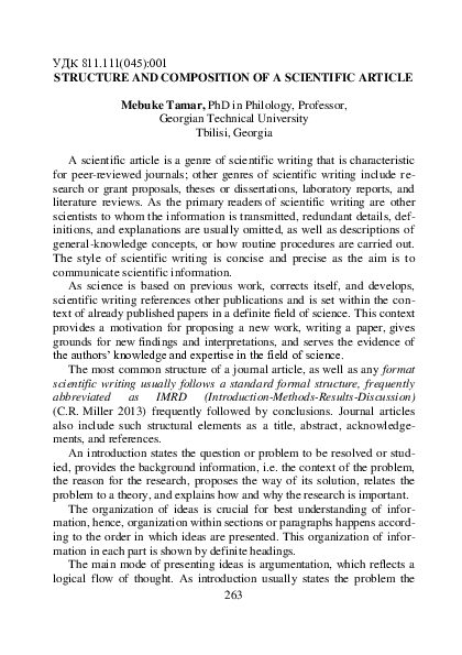 (PDF) Structure and composition of a scientific article