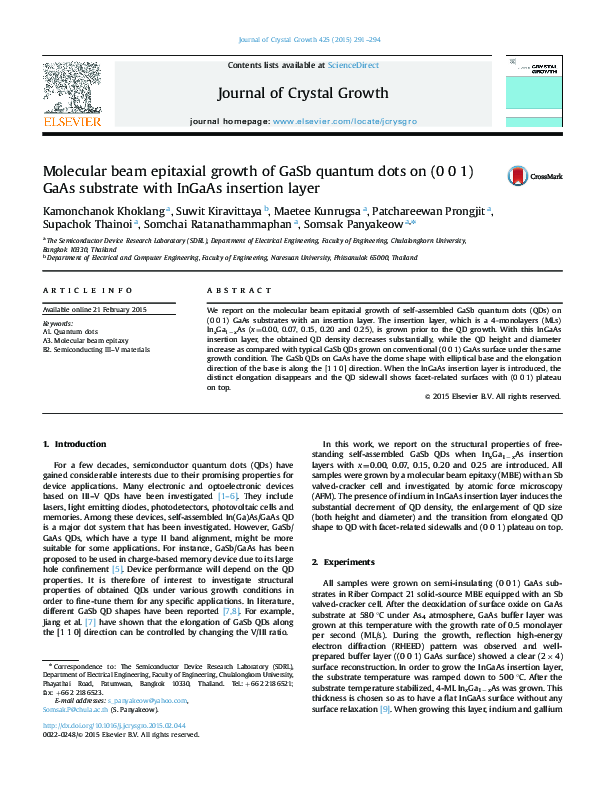 (PDF) Molecular beam epitaxial growth of GaSb quantum Dots on (001 ...