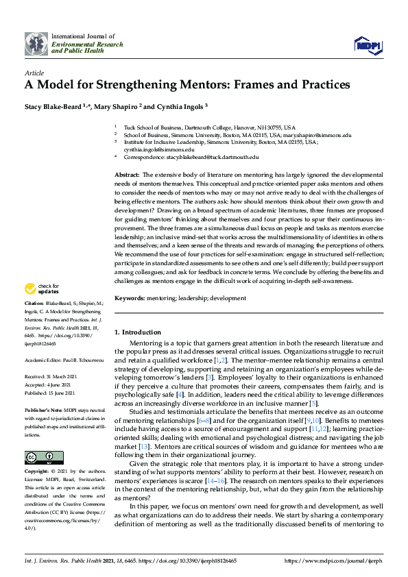 (PDF) A Model for Strengthening Mentors: Frames and Practices