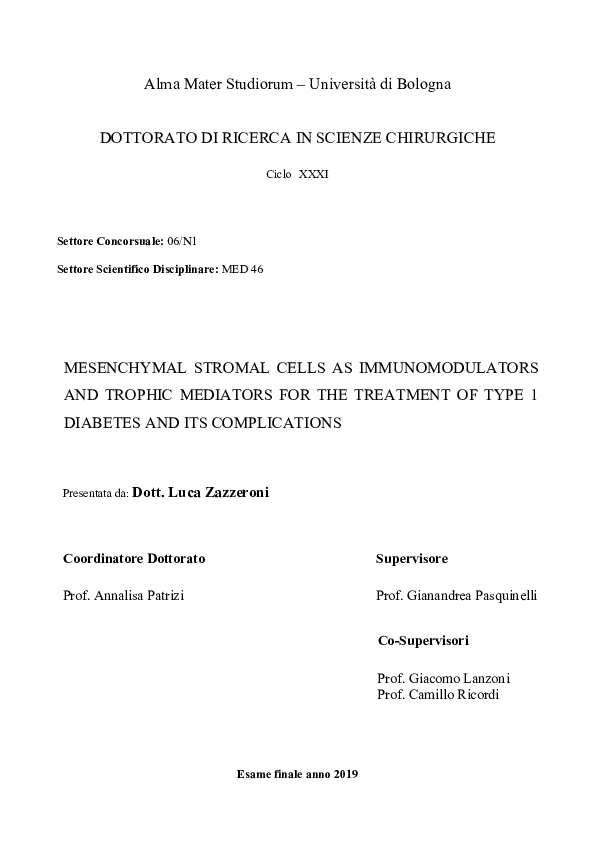 (PDF) Mesenchymal Stromal Cells as immunomodulators and trophic ...