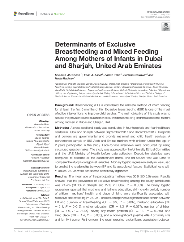 (PDF) Determinants of Exclusive Breastfeeding and Mixed Feeding Among ...