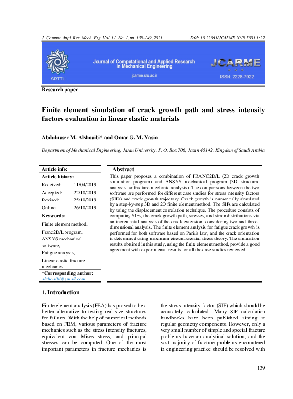 (PDF) Finite Element Simulation of Crack Growth Path and Stress ...
