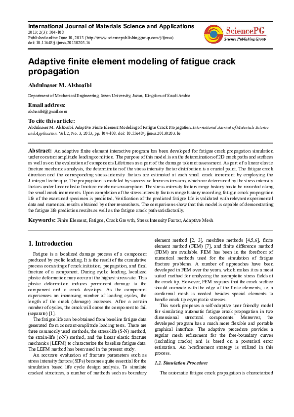 (PDF) Adaptive Finite Element Modeling of Fatigue Crack Propagation