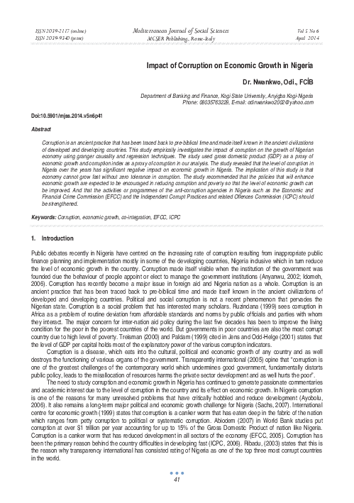 (PDF) Impact of Corruption on Economic Growth in Nigeria