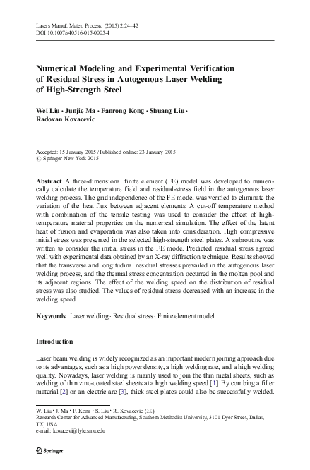 (PDF) Numerical Modeling and Experimental Verification of Residual ...