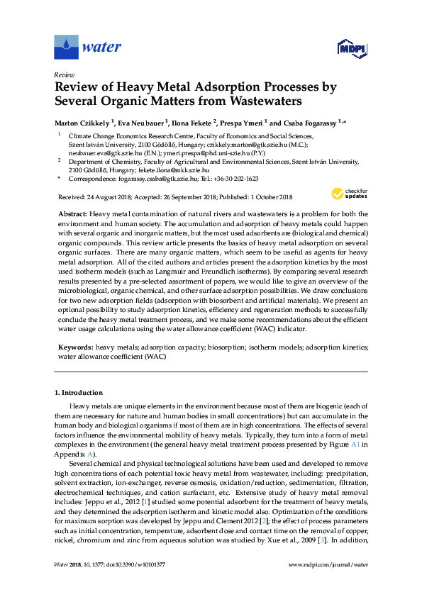 (PDF) Review of Heavy Metal Adsorption Processes by Several Organic ...