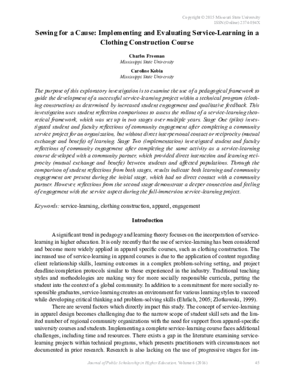 (PDF) Sewing for a Cause Implementing and Evaluating ServiceLearning