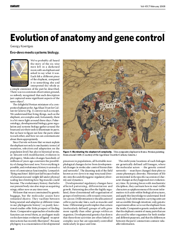 (PDF) Evolution of anatomy and gene control