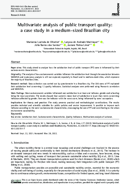 (PDF) Multivariate analysis of public transport quality: a case study ...