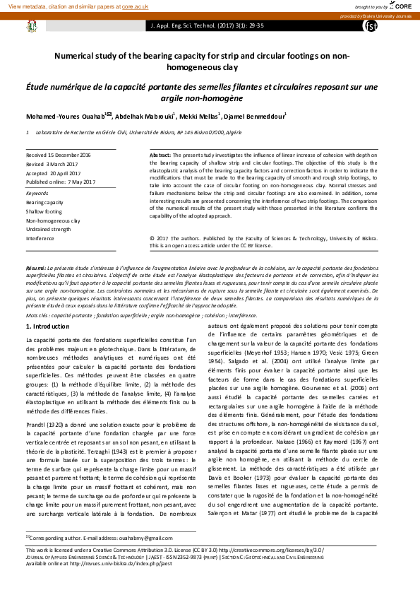 (PDF) Numerical study of the bearing capacity for strip and circular ...