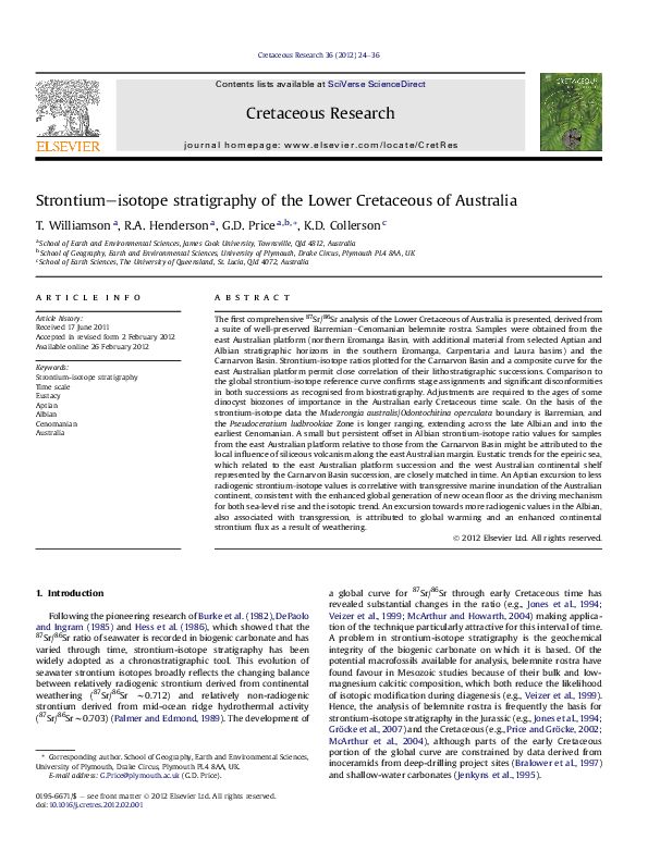 (PDF) Strontium–isotope stratigraphy of the Lower Cretaceous of Australia