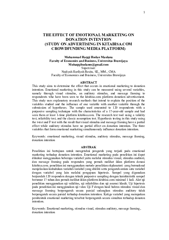 (PDF) The Effect of Emotional Marketing on Donation Intention (Study on ...
