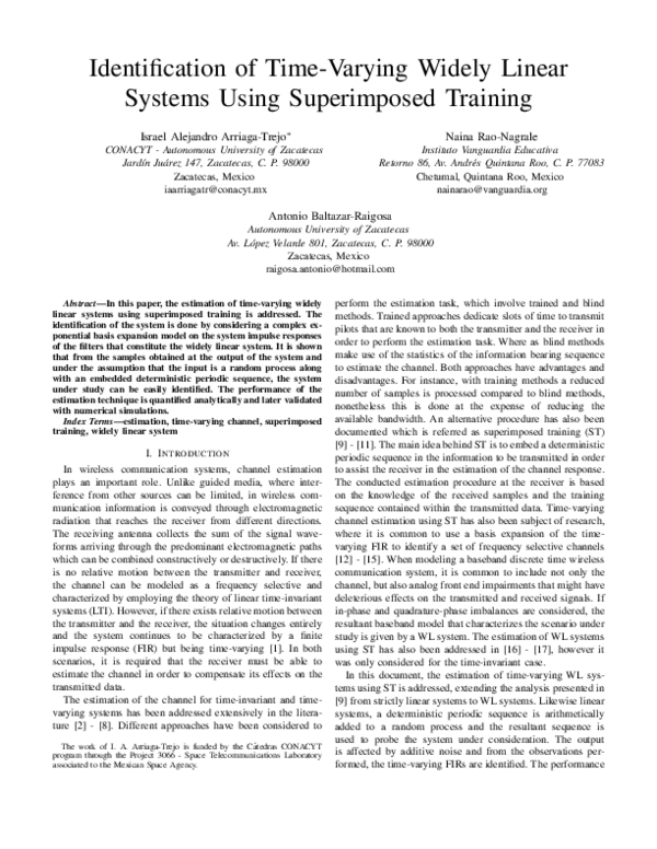 (PDF) Identification of Time-Varying Widely Linear Systems Using ...