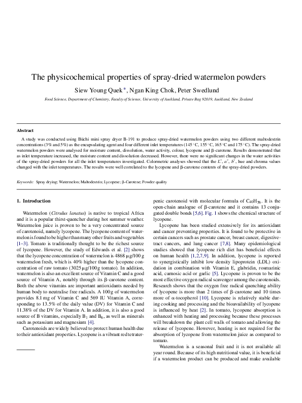 (PDF) The physicochemical properties of spray-dried watermelon powders