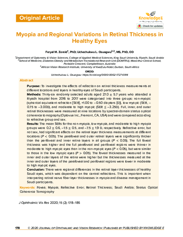 (PDF) Myopia and Regional Variations in Retinal Thickness in Healthy Eyes