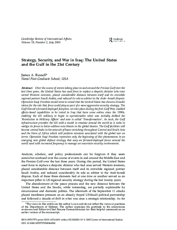 (PDF) Strategy, Security, and War in Iraq: The United States and the ...